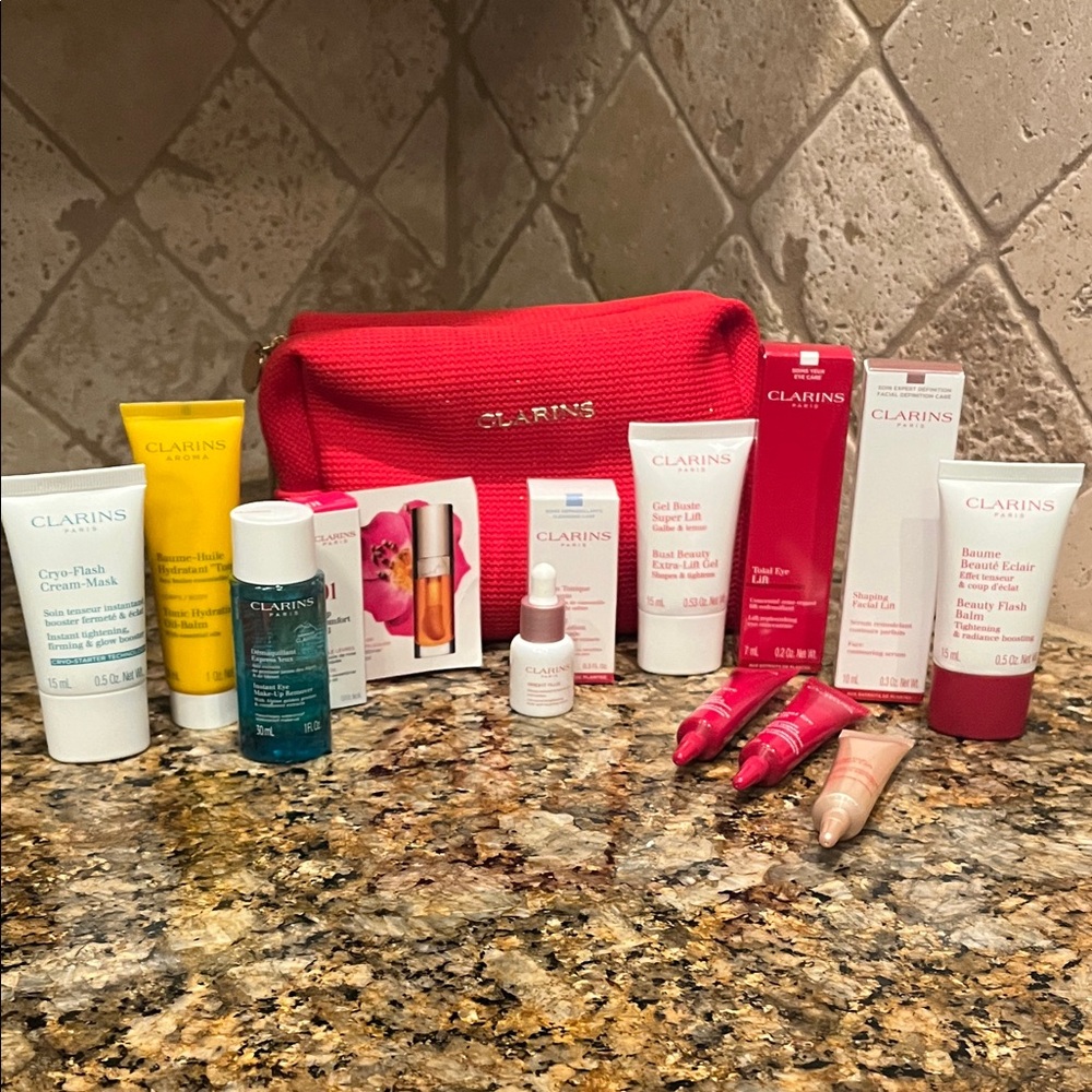 New! Clarins Skincare Collection with Red Bag